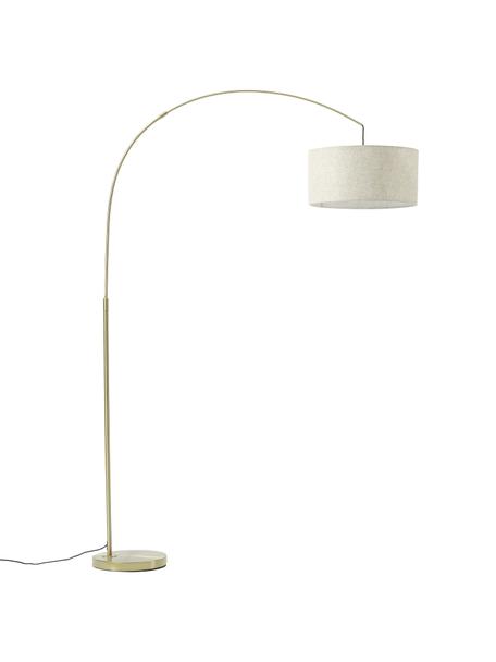 Große Bogenlampe Niels, Lampenfuß: Metall, gebürstet, Lampenschirm: Leinen, Beige, Messingfarben, B 157 x H 218 cm