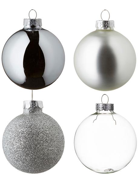 Set 24 palline di Natale Globe, Argento trasparente, Set in varie misure
