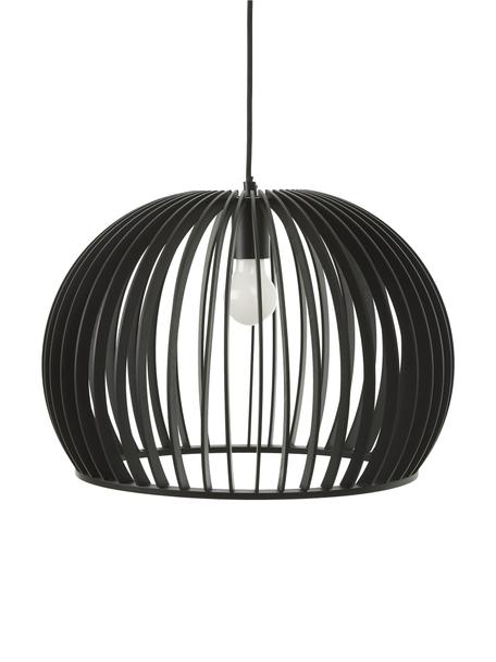 Moderne hanglamp Avril van hout, Lampenkap: gelakt hout, Baldakijn: gepoedercoat metaal, Zwart, Ø 45 x H 31 cm