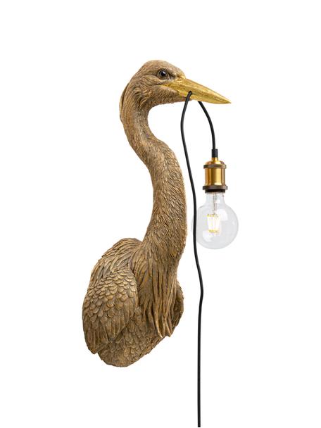 Aplique artesanal grande Heron, con enchufe, Lámpara: poliresina, Cable: cubierto en tela, Marrón, F 26 x Al 62 cm