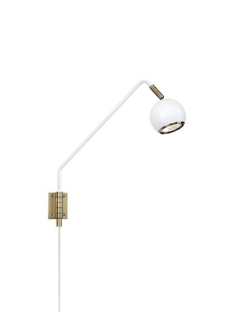 Verstelbare wandlamp Coco met stekker, Lampenkap: gecoat metaal, Frame: gecoat metaal, Decoratie: geborsteld metaal, Wit, goudkleurig, D 33 x H 33 cm