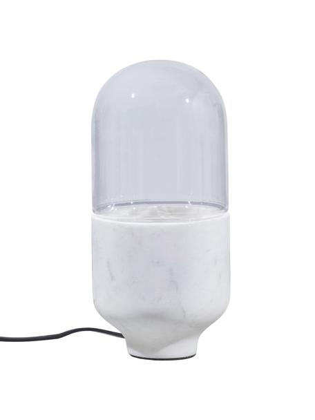 Lámpara de mesa pequeña de mármol Asel, Pantalla: vidrio, Cable: cubierto en tela, Transparente, mármol blanco, Ø 11 x Al 26 cm