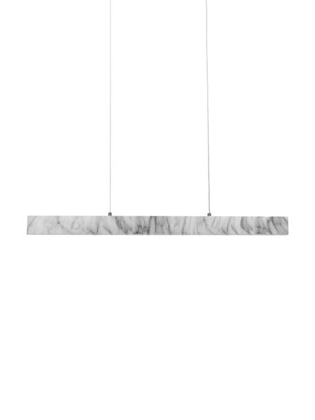 Große schmale LED-Pendelleuchte Pierce in Marmor-Optik, Lampenschirm: Metall, foliert, Baldachin: Metall, foliert, Weiß, marmoriert, B 90 x H 10 cm