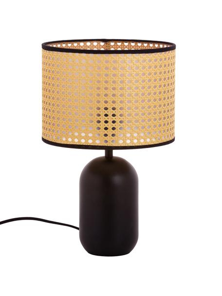 Lámpara de mesa con tejido vienés Vienna, Pantalla: plástico, Cable: tela, Beige, negro, Ø 25 x Al 39 cm