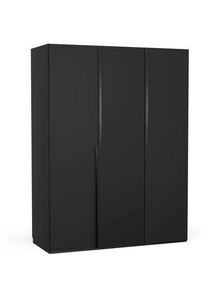 Modulaire draaideurkast Leon in zwart, 150 cm breed, diverse varianten, Frame: met melamine beklede spaa, Zwart, Basis interieur, hoogte 200 cm