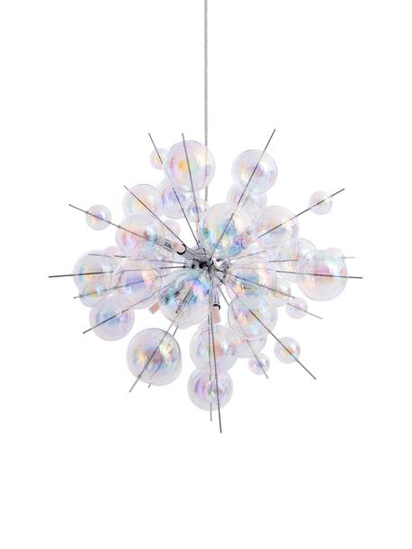 Grosse Pendelleuchte Explosion aus Glaskugeln, Baldachin: Metall, verchromt, Chrom, Transparent, irisierend, Ø 65 cm