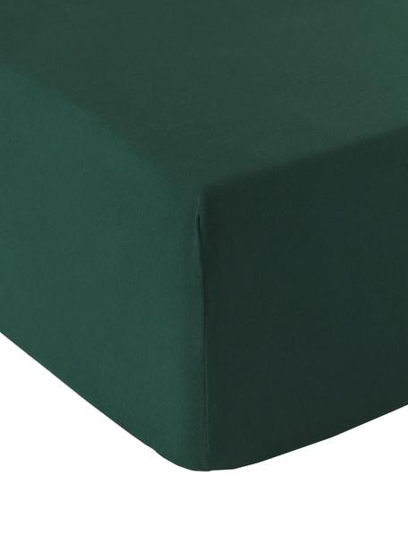 Prześcieradło z flaneli z gumką na łóżko kontynentalne Biba, Leśny zielony, S 90 x D 200 cm