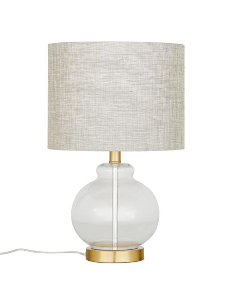 Lampada da tavolo con base in vetro Natty, Paralume: tessuto, Base della lampada: vetro, ottone spazzolato, Beige, trasparente, Ø 31 x Alt. 48 cm
