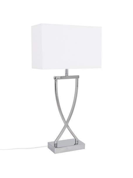 Lámpara de mesa grande Vanessa, estilo clásico, Pantalla: tela, Cable: plástico, Cromo, blanco, An 27 x Al 52 cm