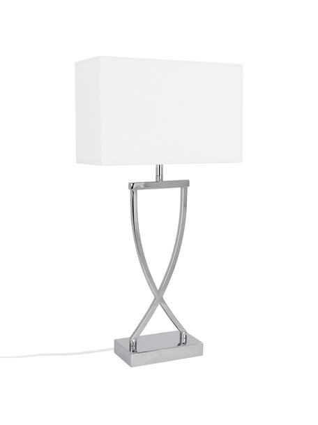 Grote klassieke tafellamp Vanessa in zilverkleur, Lampvoet: metaal, Lampenkap: textiel, Chroomkleurig, wit, B 27 x H 52 cm