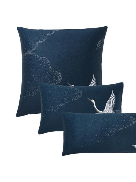 Funda de almohada de satén Yuma, Azul oscuro, An 45 x L 110 cm