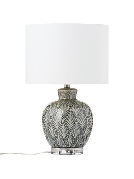 Große Keramik-Tischlampe Brooklyn, Lampenschirm: Textil, Lampenfuß: Keramik, Sockel: Kristallglas, Weiß, Grau, Ø 33 x H 53 cm