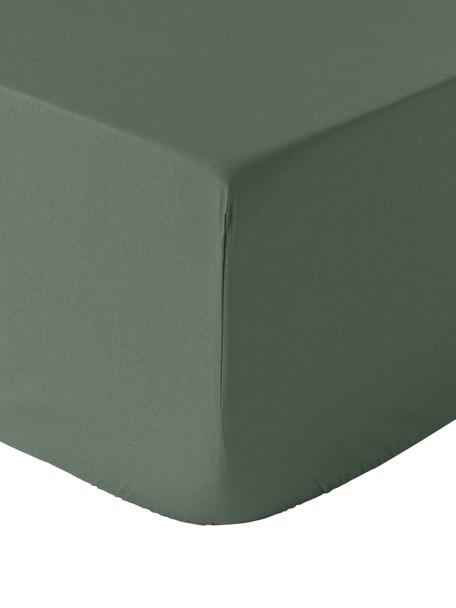 Prześcieradło z perkalu z gumką na łóżko kontynentalne Elsie, Ciemny zielony, S 90 x D 200 cm, W 35 cm