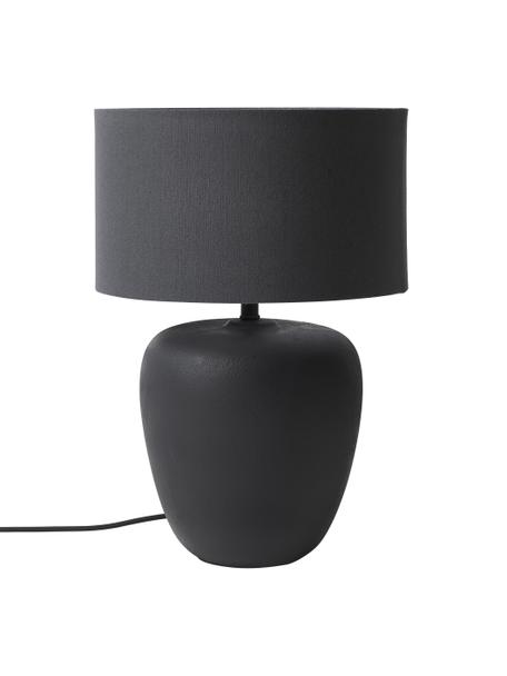 Grote keramische tafellamp Eileen, Lampenkap: linnen (100% polyester), Lampvoet: keramiek, Mat zwart, Ø 33 x H 48 cm