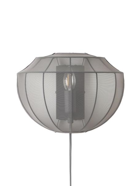 Wandlamp Beau van netstof met stekker, Lampenkap: textiel, Baldakijn: gepoedercoat metaal, Grijs, B 30 x H 22 cm
