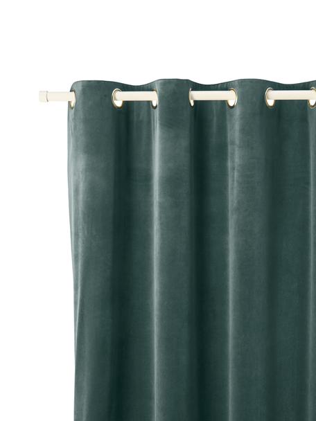 Fluwelen verduisteringsgordijn Rush met oogjes, 2 stuks, 100% polyester (gerecycled), Donkergroen, B 135 x L 260 cm