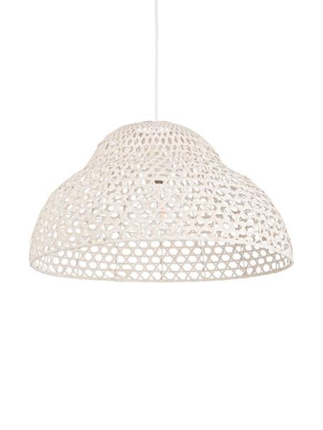 Hanglamp Astro van bamboehout, Lampenkap: bamboe, Baldakijn: gecoat metaal, Wit, Ø 50 x H 27 cm