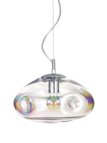 Pendelleuchte Amora aus irisierendem Glas, Lampenschirm: Glas, Baldachin: Metall, gebürstet, Irisierend, Chrom, Ø 35 x H 20 cm