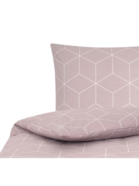 Bavlnená posteľná bielizeň s grafickým vzorom Lynn, Staroružová, krémovobiela, 200 x 200 cm + 2 vankúše 80 x 80 cm