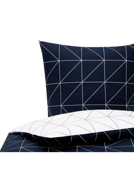 Bavlněné oboustranné povlečení s grafickým vzorem Marla, Námořnická modř, bílá, se vzorem, 200 x 200 cm + 2 polštáře 80 x 80 cm