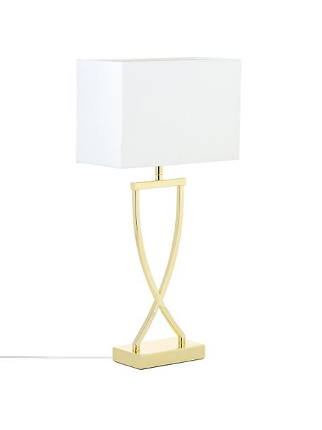 Grote klassieke tafellamp Vanessa in goudkleur, Lampvoet: metaal, Lampenkap: textiel, Goudkleurig, wit, B 27 x H 52 cm
