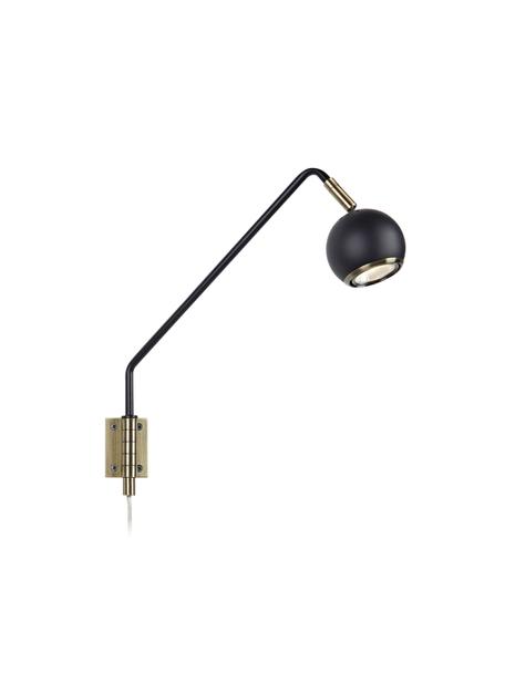 Verstelbare wandlamp Coco met stekker, Lampenkap: gecoat metaal, Frame: gecoat metaal, Decoratie: geborsteld metaal, Zwart, goudkleurig, D 33 x H 33 cm