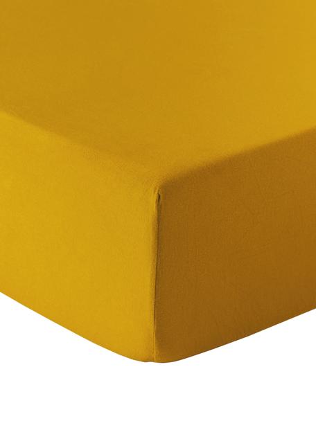 Prześcieradło z flaneli z gumką Biba, Musztardowy, S 90 x D 200 cm, W 25 cm