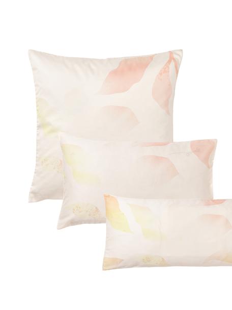 Katoensatijnen kussenhoes Marino met bloemenmotief, Weeftechniek: satijn Draaddichtheid 210, Beige, roodtinten, B 60 x L 70 cm