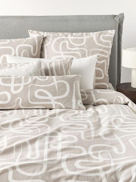 Perkal-Bettdeckenbezug Malu aus Bio-Baumwolle in Beige/Weiß, Webart: Perkal Fadendichte 144 TC, Beige, gemustert, B 200 x L 200 cm