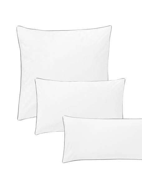 Copricuscino in cotone percalle con bordino Daria, Bianco, grigio scuro, Larg. 50 x Lung. 80 cm
