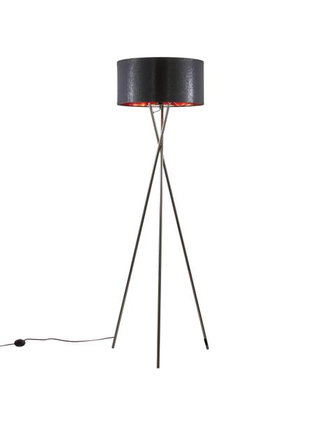 Tripod Stehlampe Giovanna mit Kupfer-Dekor, Lampenfuß: Stahl, schwarz-verchromt, Schwarz, Ø 45 x H 154 cm
