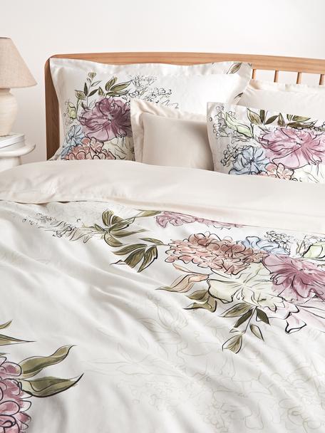 Parure copripiumino in raso di cotone con motivo floreale Margot, Beige, Larg. 260 x Lung. 240 cm