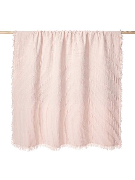 Manta de agodón texturizado con flecos Wavery, 100% algodón, Rosa pálido, An 130 x L 170 cm