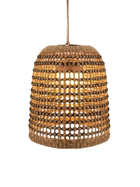 Lámpara de techo artesanal regulable LED Positano, Lámpara: fibras naturales, Marrón, negro, Ø 33 x Al 35 cm