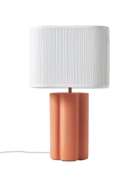 Keramische tafellamp Emersyn, Lampenkap: kasjmier, Lampvoet: keramiek, Oranje, wit, B 35 x L 170 cm