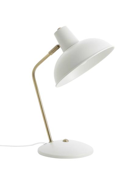 Retro-Schreibtischlampe Hood in Weiß, Lampenschirm: Metall, lackiert, Lampenfuß: Metall, lackiert, Weiß, Messingfarben, B 20 x H 38 cm