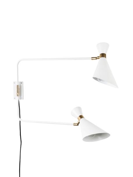 Grote verstelbare wandlamp Double Shady met stekker, Decoratie: vermessingd metaal, Wit, messingkleurig, B 87 cm x H 60 cm