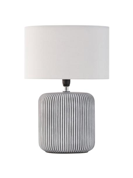 Gestreifte Ovale Keramik-Tischlampe Pure Shine, Lampenschirm: Stoff, Lampenfuß: Keramik, Weiß, Grau, Ø 27 x H 38 cm