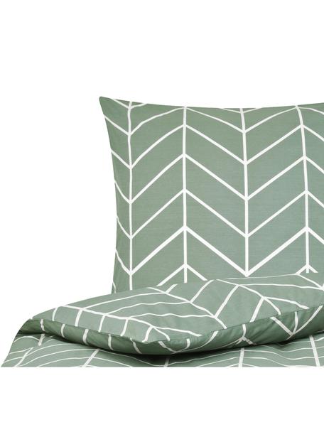 Bavlnená posteľná bielizeň s grafickým vzorom Mirja, Zelená a biela, vzorovaná, 135 x 200 cm + 1 vankúš 80 x 80 cm