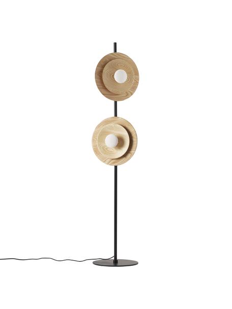 Lámpara de pie orientable de madera de fresno Zadie, Estructura: metal con pintura en polv, Cable: plástico, Negro, madera de fresno, Ø 9 x Al 145 cm