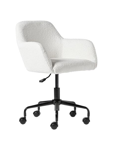 Krzesło obrotowe bouclé Lucie, Tapicerka: 80% poliester (bouclé), 2, Nogi: metal malowany proszkowo, Biały bouclé, czarny, S 57 x G 57 cm