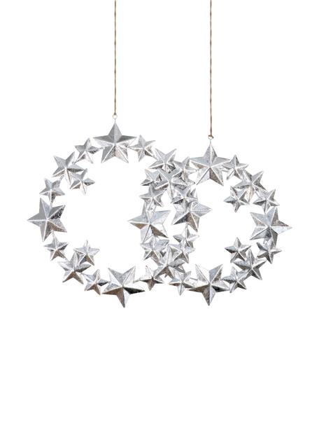 Deko-Anhänger-Set Stars, 2-tlg., Metall, beschichtet, Silberfarben, Set mit verschiedenen Größen
