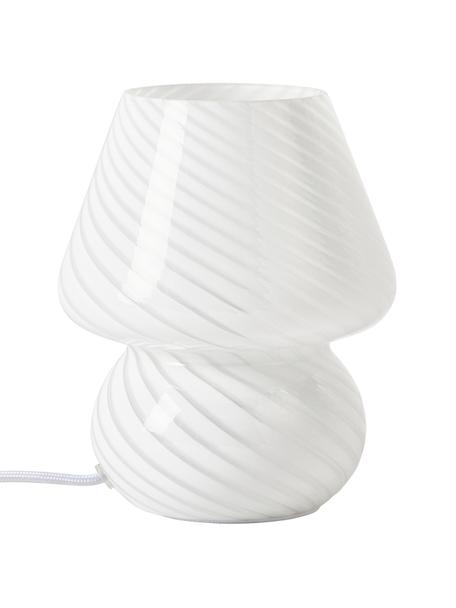 Lámpara de noche pequeña de vidrio opalino Lareina, Lámpara: vidrio opalino, Cable: cubierto en tela, Blanco, Ø 15 x Al 19 cm