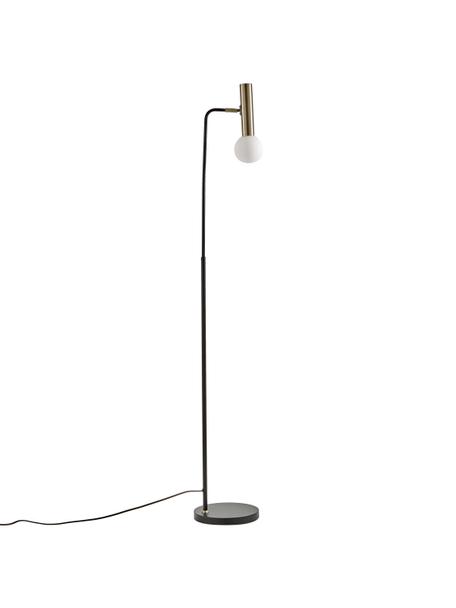 Leeslamp Wilson met glazen lampenkap, Lampvoet: gepoedercoat metaal, Fitting: vermessingd metaal, Lampenkap: glas, Zwart, 28 x 151 cm