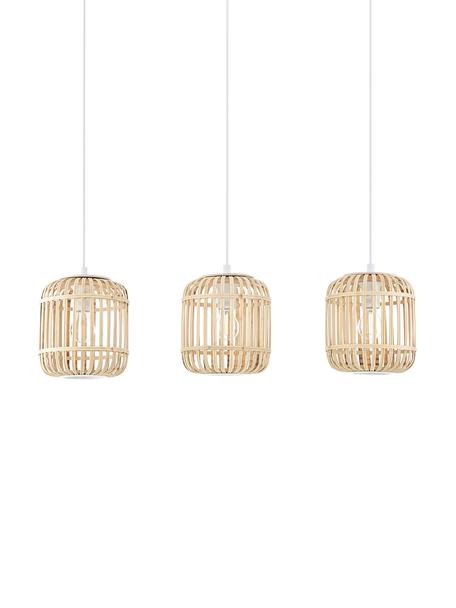 Pendelleuchte Adam aus Bambus, Lampenschirm: Bambus, Holz, Baldachin: Metall, pulverbeschichtet, Weiß, Hellbraun, B 78 x H 24 cm