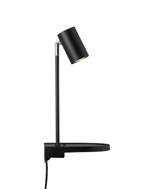 Grote verstelbare wandlamp Colly met stekker en USB aansluiting, Lampenkap: gecoat metaal, Zwart, B 20 cm x H 43 cm