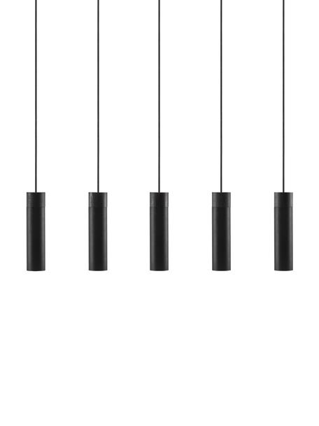 Grote hanglamp Tilo in zwart met houten decoratie, Lampenkap: gecoat metaal, Decoratie: hout, Baldakijn: gecoat metaal, Zwart, 81 x 25 cm