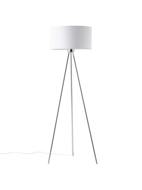 Lámpara de pie trípode Cella, Pantalla: mezcla de algodón, Cable: plástico, Blanco, cromo, Ø 45 x Al 147 cm