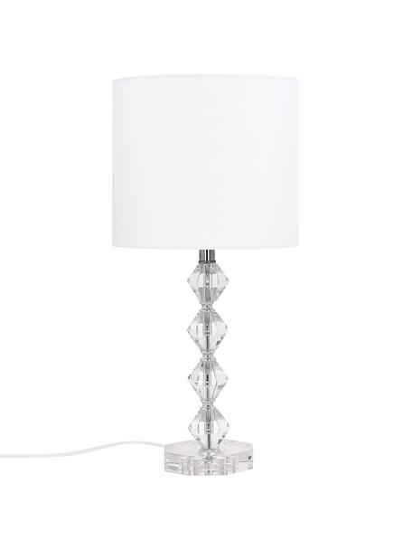 Veľká stolová lampa z krištáľového skla Diamond, Tienidlo: biela Podstavec: priehľadná Kábel: biela, Ø 25 x V 53 cm