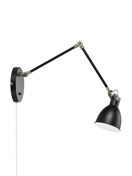 Verstelbare wandlamp House met stekker, Lampenkap: gecoat metaal, Zwart, D 84 x H 18 cm